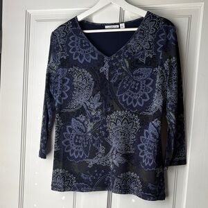 Croft & Barrow Navy Purple Floral Blouse large